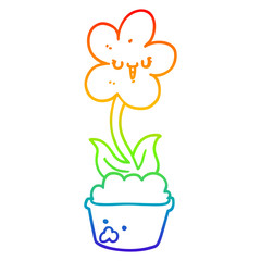 rainbow gradient line drawing cute cartoon flower