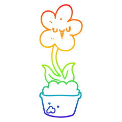 Fototapeta premium rainbow gradient line drawing cute cartoon flower