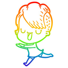 rainbow gradient line drawing cute cartoon girl with hipster haircut