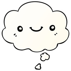 cartoon cute happy face and thought bubble in smooth gradient style