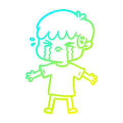 cold gradient line drawing cartoon boy crying