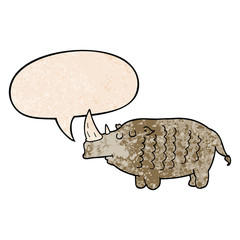 cartoon rhinoceros and speech bubble in retro texture style