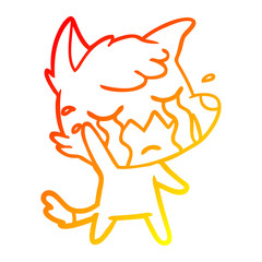 warm gradient line drawing crying waving fox cartoon