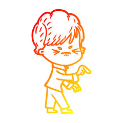 warm gradient line drawing cartoon frustrated woman