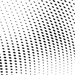 Abstract halftone texture wave dots black on white background.