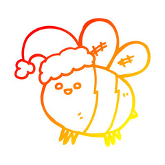 warm gradient line drawing cute cartoon bee wearing christmas hat