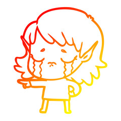 warm gradient line drawing cartoon crying elf girl