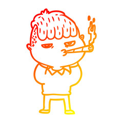 warm gradient line drawing cartoon man smoking
