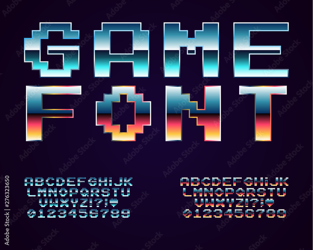 Fototapete set of vector letters in retro style. game design. font of old games. 8 bit letters and numbers vect