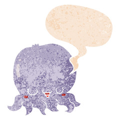 cartoon jellyfish and speech bubble in retro textured style