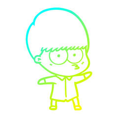 cold gradient line drawing curious cartoon boy