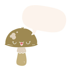 cartoon mushroom and speech bubble in retro style