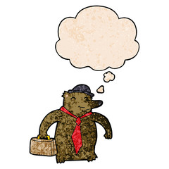 cartoon business bear and thought bubble in grunge texture pattern style