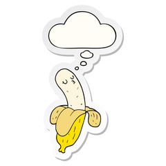 cartoon banana and thought bubble as a printed sticker