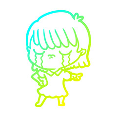 cold gradient line drawing cartoon woman crying