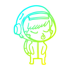 cold gradient line drawing cartoon pretty astronaut girl