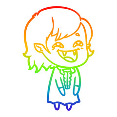 rainbow gradient line drawing cartoon laughing vampire girl