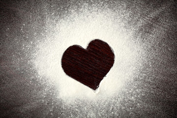 Kitchen desk and fresh white flour. Free space for your decoration. 