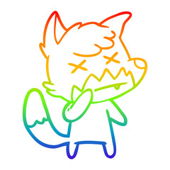 rainbow gradient line drawing cartoon cross eyed fox