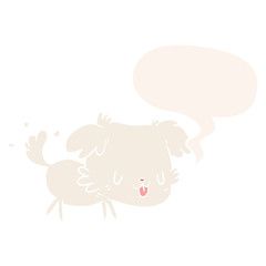 cute cartoon dog wagging tail and speech bubble in retro style