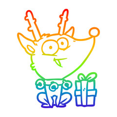 Obraz premium rainbow gradient line drawing christmas reindeer
