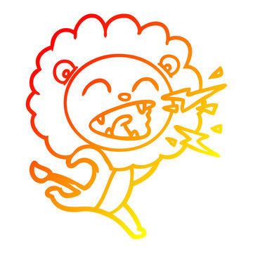 warm gradient line drawing cartoon running lion