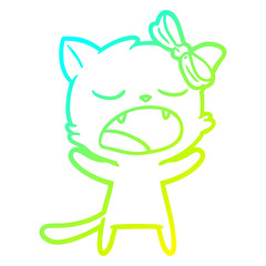 cold gradient line drawing cartoon yawning cat