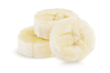 Banana slices. Peeled Banana Slices Isolated on White. Full depth of field    