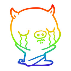 Obraz premium rainbow gradient line drawing cartoon sitting pig crying