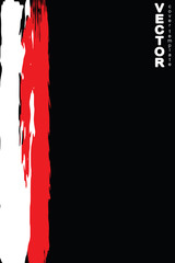 Red and white brush stroke on black background. Template for book cover, poster, label. Grunge stripe vector illustration.