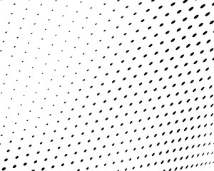 Abstract halftone texture monochrome vector chaotic wave dots on white background.