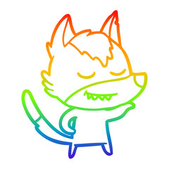 Obraz premium rainbow gradient line drawing friendly cartoon wolf