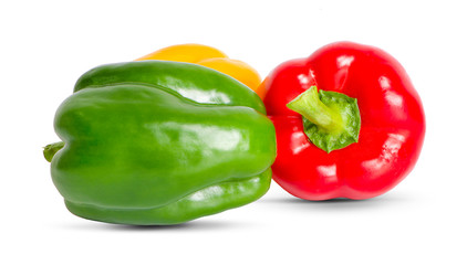 three bell peppers isolated on white background