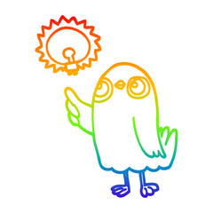 rainbow gradient line drawing cartoon bird with great idea