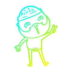cold gradient line drawing cartoon happy bearded man