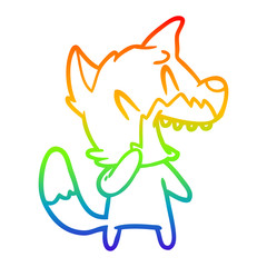 rainbow gradient line drawing laughing fox cartoon