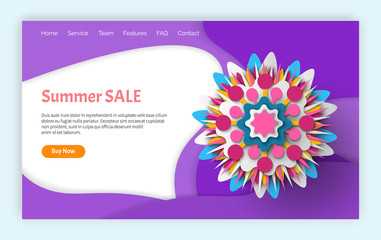 Papercut 3d flower, summer discount and spring sale vector, flowers and blossom brochure with information about clearance, sales and special offers from shops. Website or landing page flat style