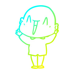 cold gradient line drawing happy cartoon bald man