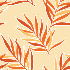 Colorful seamless pattern with tropical exotic leaves