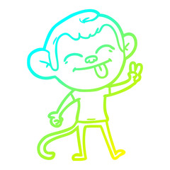 cold gradient line drawing funny cartoon monkey making peace sign