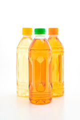 bottle of ice tea and green tea on white background