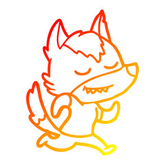 warm gradient line drawing friendly cartoon wolf