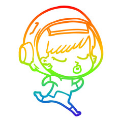 rainbow gradient line drawing cartoon pretty astronaut girl running