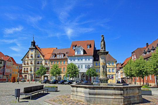 Schleusingen: Marktplatz mit Rathaus (17. Jh.,Th&uuml;ringen)