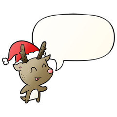 cartoon christmas reindeer and speech bubble in smooth gradient style