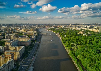 Fototapeta premium Moscow panorama - river aerial view