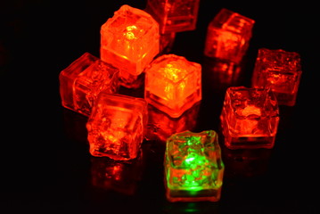 Original bright red glowing plastic cubes in total darkness. Awesome background, hellish and creepy...