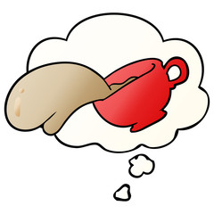 cartoon coffee cup and thought bubble in smooth gradient style