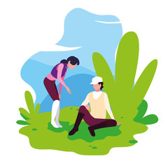 young couple resting in landscape nature