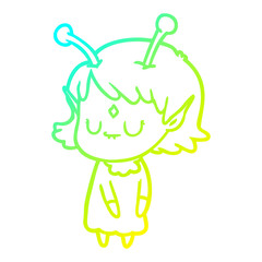 cold gradient line drawing cartoon alien girl